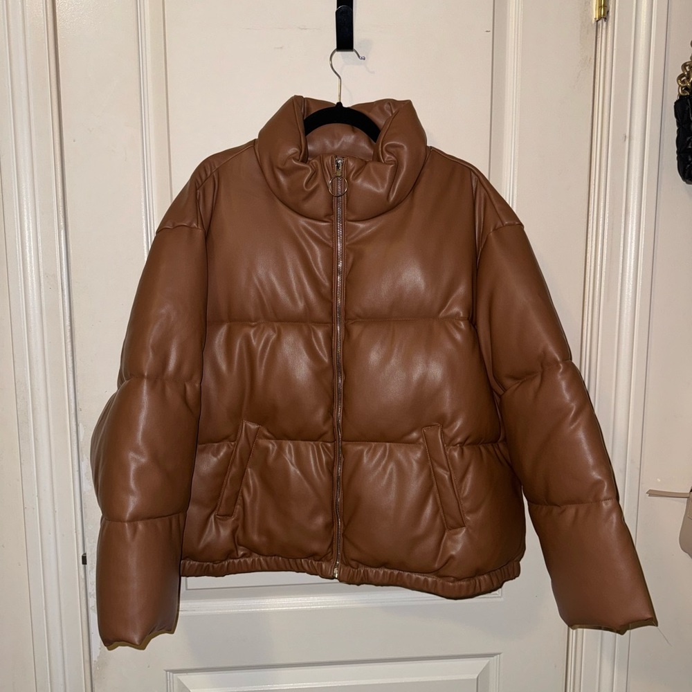 Faux Leather Bomber Brown